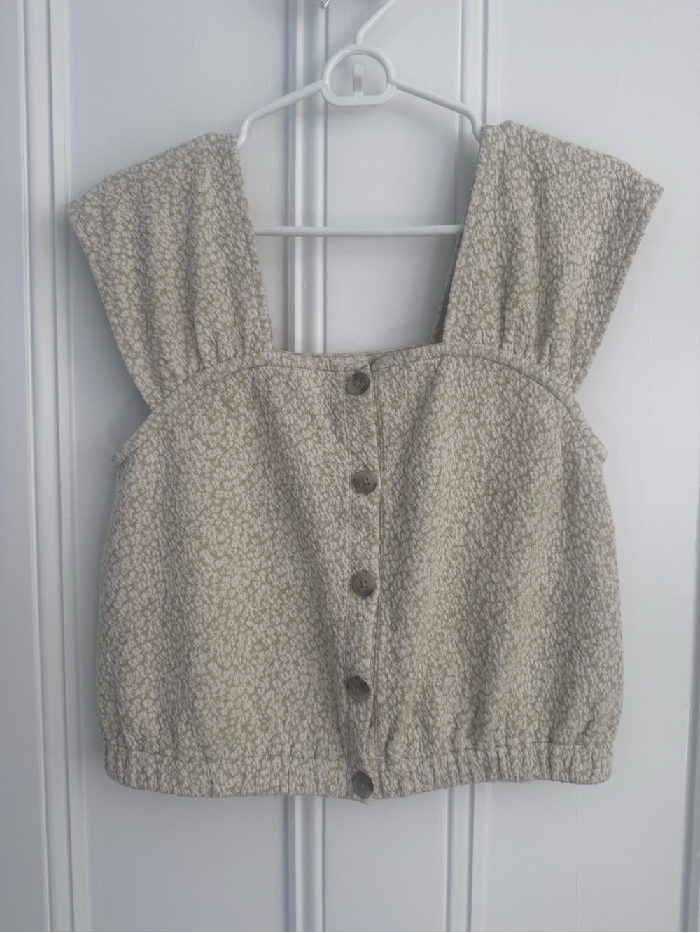 Madewell Cream Floral Button-Front Crop Top